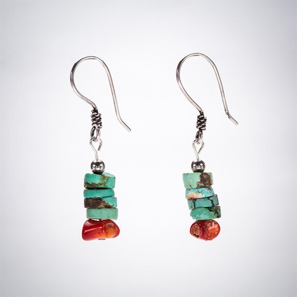 NEW OOAK Sterling Silver Turquoise Coral Earrings - Picture 1 of 2